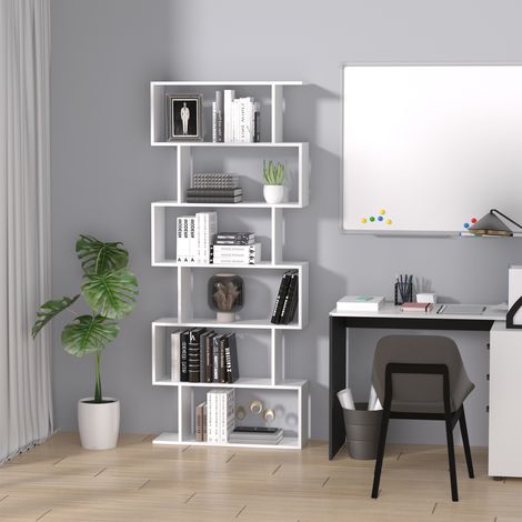 Modernes Bücherregal mit 6 Ablagen für Esszimmer, Wohnzimmer oder Arbeitszimmer, 80 x 23 x 192 cm, Weiß