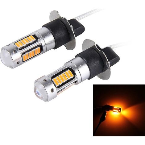 Lot de 2 ampoules LED H3 10W 30 SMD-4014 pour feux antibrouillard de voiture, alimentation 12V CC, lumière orange (1/5)