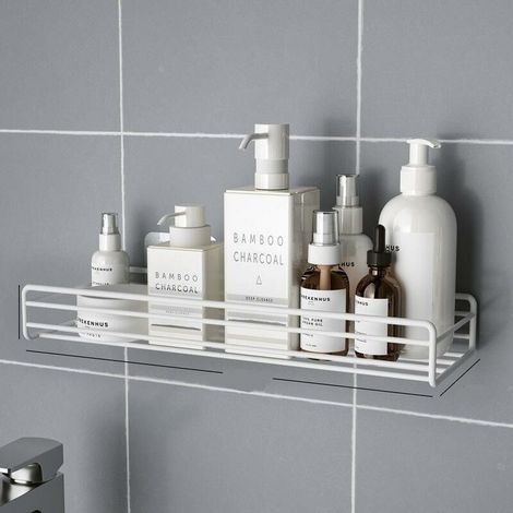 Étagère en fer, tenture murale sans trou, support de rangement pour salle de bain (long blanc), BLOW (1/5)