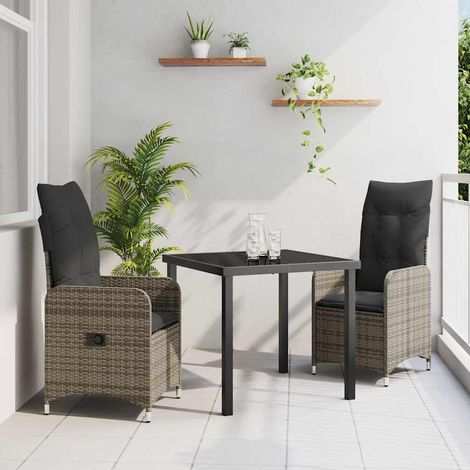 vidaXL Garten Essgruppe 3 pcs Grau Poly-Rattan (1/5)