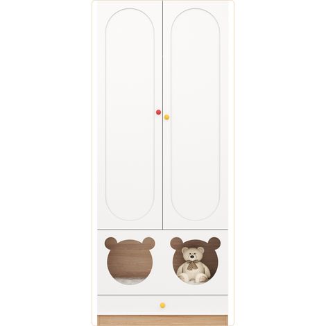 Kinderkleiderschrank 2-türig mit Kleiderstange und Schubladen 80 x 50 x 200 cm weiß/holz (1/5)