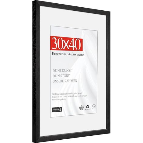 Bilderrahmen 30x40cm Naturholz Schwarz mit Passepartout 21x30cm, Wandmontage (1/5)