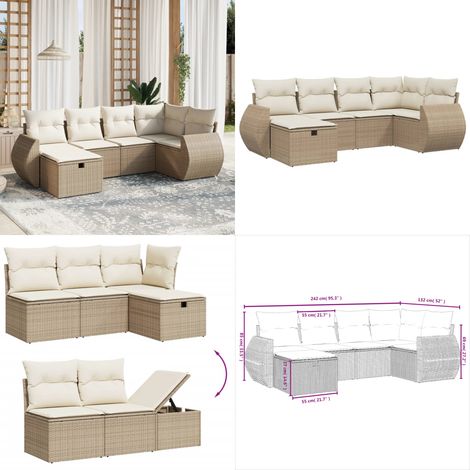 Salon de jardin avec coussins 6 pcs beige résine tressée - Ensemble Salon De Jardin - Mobilier Extérieur - Canapé Jardin - Chaise Lounge - Set Salon - Home & Living (1/5)