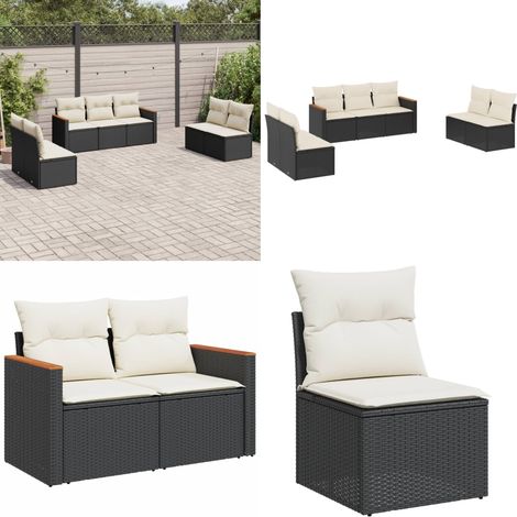 Salon de jardin 7 pcs avec coussins noir résine tressée - Ensemble Salon De Jardin - Mobilier De Jardin - Salon Extérieur - Canapé Jardin - Chaise Lounge - Home & Living (1/5)