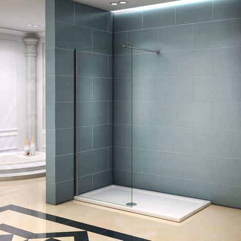 Walk-in Con Barra Stabilizzatrice 140cm Vetro Temperato Trasparente Anticalcare 60x200cm, Piatto Doccia 100x90cm (1/5)