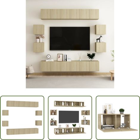 vidaXL Holzwerkstoff - 10-tlg. TV-Schrank-Set Sonoma-Eiche Holzwerkstoff (1/5)