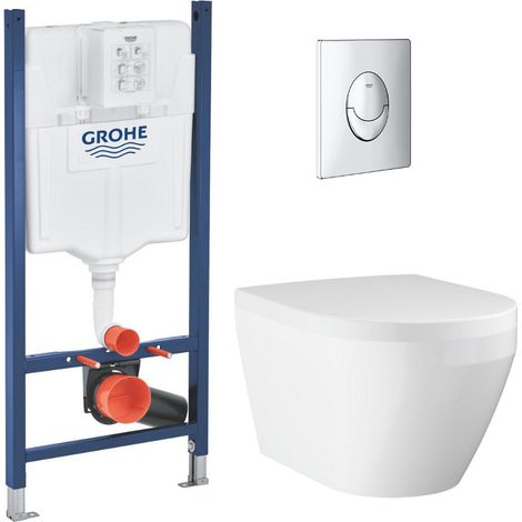 Rapid SL pack WC bâti-support + WC sans bride Grohe avec fixations invisibles et abattant SoftClose + plaque (GRGRWR07-FR-VP)