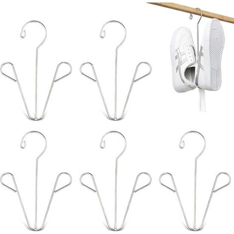 6 perchas de acero inoxidable para zapatos,tendedero con doble gancho,organizador de almacenamiento conectable para armarios (1/5)