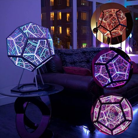 Infinite Dodecahedron Color Art Light, 7 Couleurs 3D Infinity Night Light Gaming Light LED Lampe De Table avec Support Télécommande, Lampe Décorative Décoration De Bureau à Domicile (1/5)