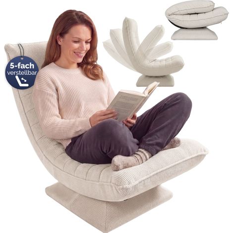 CASARIA® Sessel verstellbare Rückenlehne 360° drehbar klappbar 150kg Belastbarkeit gepolstert Wohnzimmer Gaming Relax Boden Cord creme
