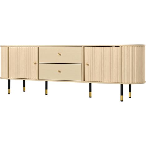 Ovales TV-Lowboard 180x40x58 cm Holzoptik mit 2 Schubladen und 2 Türen HOMVRA (1/5)