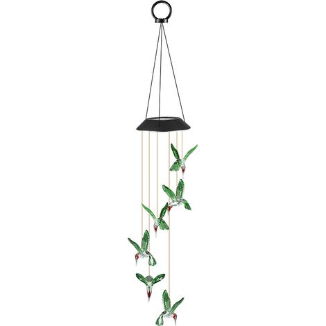 Lampe Carillon Solaire Colibri LED, Dégradé 7 Couleurs, Décoration Jardin Extérieur, Cadeau Noël (1/5)