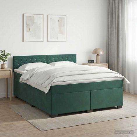 vidaXL Cama con Base Tapizada, Colchón y Luz LED Verde oscuro (1/5)