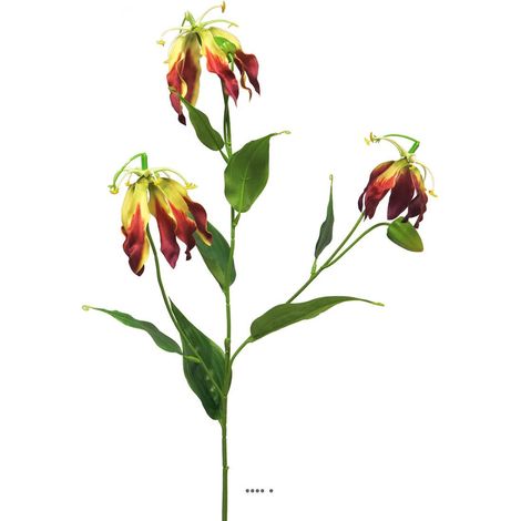 Fleur artificielle de Lys Gloriosa Rouge-jaune H 80 cm L 28 cm &ndash Tige flexible et réaliste - couleur: Rouge-jaune