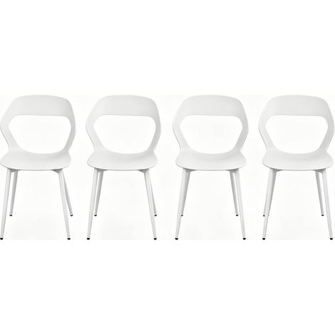 Set de 4 sillas de comedor ergonómicas blancas de PP con patas de metal MODENUIT (1/5)