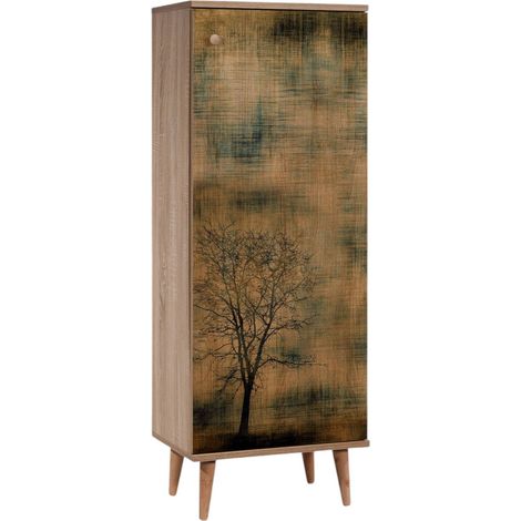 Zapatero Dacrydium, Mueble para 16 Pares de Zapatos, 7 Estantes, 1 Puerta, 50x38x135h cm Roble Marrón