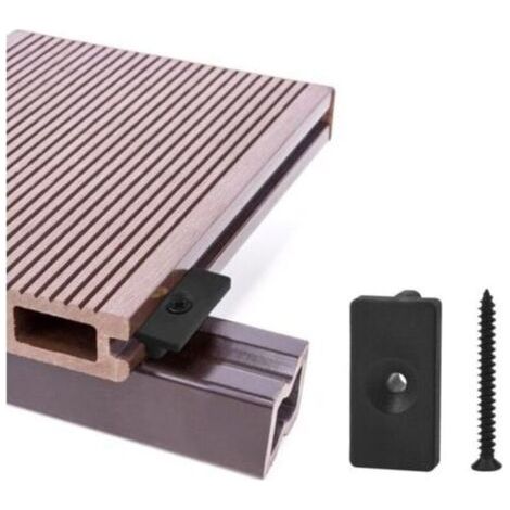 Clips de terrasse composites 100 pièces - attaches cachées de 6 mm / fixations en plastique pour terrasse, clip de fixation pour planche avec vis noires (100 pièces, fixations en T pour terrass