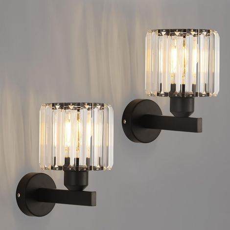Applique Murale Intérieure Noir, Applique Murale Chambre en Cristal Moderne E27, Luminaires Intérieur Ø130mm Lot de 2, pour Couloir, Salon, Salle à Manger, Cuisine (1/5)