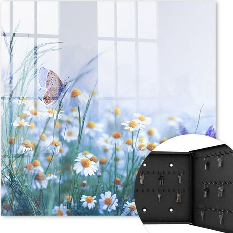 Armoire à clés - (30 cm x 30 cm) - Boîte à clés murale - Coffret de rangement pour clés - Couleur noire - Ouverture vers la droite - Pour maison et bureau - prairie d'été (1/5)