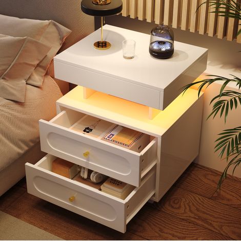 Juego de 2 mesitas de noche LED 50x40x60 cm blancas con almacenamiento - CHICFURN (1/5)