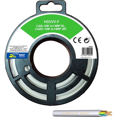 10m cable manguera redonda H05VV-F  3g1mm² blanco