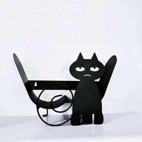 Ecleanfy - Porte-papier toilette en forme de chat, porte-papier toilette mural et vertical 2 en 1, porte-papier toilette en métal noir (1/4)