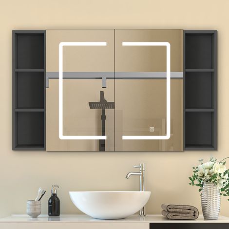 Spiegelschrank in Anthrazit Hängeschrank Wandschrank Badschrank Badezimmerschrank 120x70cm+2 Abnehmbares Ablagefach an der Seite (1/5)