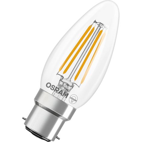 OSRAM Lampe LED  forme étoile bougie B40 filament, 2700 K blanc chaud, 3,4 W, B22d, transparente, 470 lm, 15 000 h, pour lustres, luminaires décoratifs