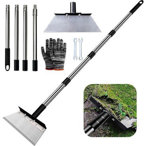 Pelle de Desherbage avec Manche 163cm, Pelle de Nettoyage de Jardin 32cm, Grattoir De Jardin pour Mauvaises Herbes et Mousse,Outil De Désherbage De Ferme (1/5)