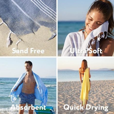 Serviette de Plage turque en coton Couverture de Plage légère Serviette de voyage Anti-Sable et à séchage Rapide - 180x90cm- (1/4)