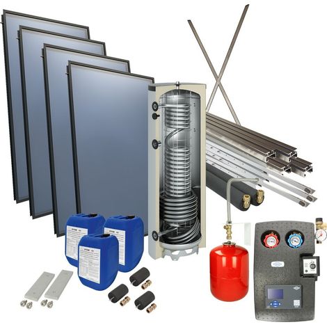 Set solaire 4plus® toit plat avec ballon d'eau fraîche 500 L 4 capteurs