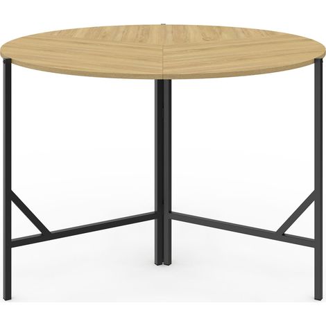 YAEL mesa de comedor redonda plegable 4 personas madera y negro diseño industrial 110 cm (1/5)