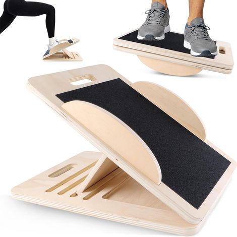 Planche Inclinée en Bois Planche D'étirement des Mollets Planches D'équilibre Réglable Slant Board Etirements Mollet Portable Etireur de Mollets pour Physiothérapie Genoux Chevilles Jambes (1/5)