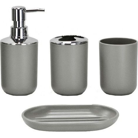 Ensemble d'accessoires de salle de bain au design moderne, 4 pièces, bouteilles de lotion, porte-brosse à dents, tasse à dents, porte-savon, gris-quatre