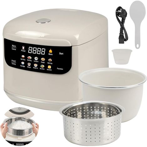 Cuiseur à riz 2L, 10 en 1 avec fonction et cuiseur vapeur Avec minuterie 24h et maintien au chaud 8h, pour riz, céréales et repas maison faciles à préparer (1/5)