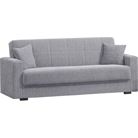 Divano letto 3 posti Pinto, Divano letto contenitore lineare, Sofà da soggiorno in tessuto imbottito con apertura click-clack, 212x80h87 cm, Grigio (1/5)