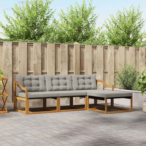 Outdoor-Sofagarnitur mit Kissen 4 pcs Natürlich und Hellgrau (1/5)