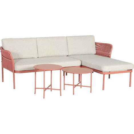 sweeek - Eck-Gartenlounge aus Stahl mit Seilbespannung für 4 Personen