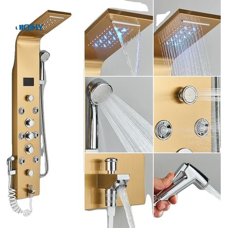 Duscharmatur, Regenfall-Funktion, langlebiger Edelstahl, Gold 8009 (1/2)