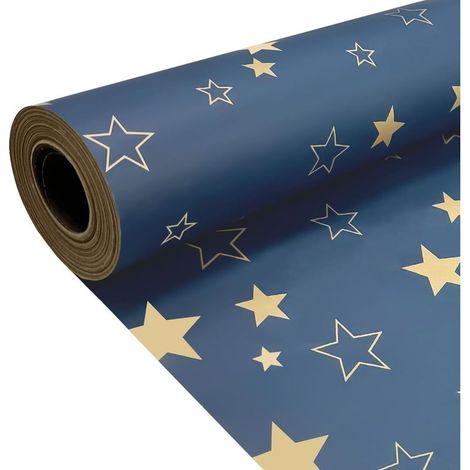 Rouleau de papier d'emballage cadeau 43 cm x 15 m, papier kraft étoile bleue recyclable pour Noël, anniversaire, Halloween, décoration de fête de mariage (1/5)