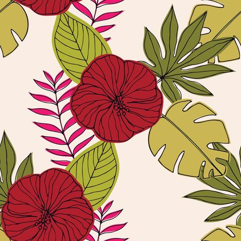 Tela decorativa para exteriores Oxford - motivo de flores rojas sobre hojas verdes I DR171 (1/5)