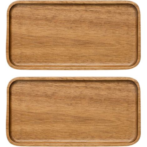 2x Bandeja de servir de madera de acacia, plato rectangular de base plana de madera maciza, plato de fruta, platillo, pequeño (1/3)