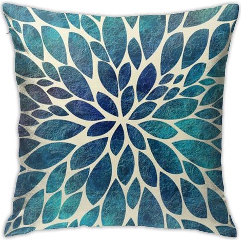 Moderne Kissenbezüge mit türkisfarbenem Dahlienmuster, 45 x 45 cm, aus weichem Polyester, dekorativer Kissenbezug für Sofa, Couch, Wohnzimmer, drinnen und draußen (1/5)