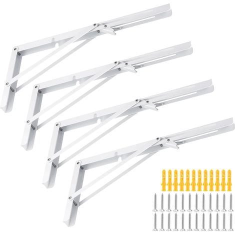 Lot de 4 consoles pliantes de 400 mm - Charge lourde - Angle de pliage à 90° - Avec système de blocage - Blanc - Charnière pliante - Peu encombrant - Support d'étagère pliable pour table (1/5)