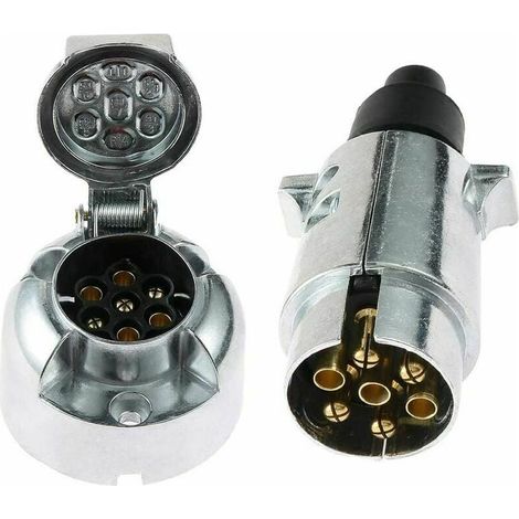 Prise Remorque Métal et Fiche Électrique remorque, Prise Attelage 7 Broches Femelle 12V Connecteur Prise Remorque Male 7 Broches Alliage D'aluminium Étanche pour Camion RV Bateau - (1/5)