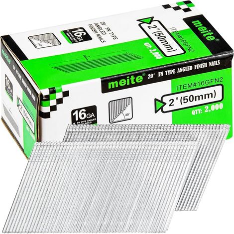 Angled Finishing Nails 16GA / 50 mm, 20 Degrees, Galvanised, Wire Diameter 1.6 mm, 16G Nails for Nailer, Finishing Windows and Cabinets (1/5)
