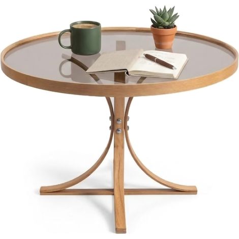 Santhia Couchtisch, rund, Platte transparent, Gestellfarbe Eiche, 80x80x47h cm, Eichenbraun