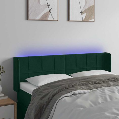 LED Kopfteil Dunkelgrün 147x16x78/88 cm Samt (1/5)