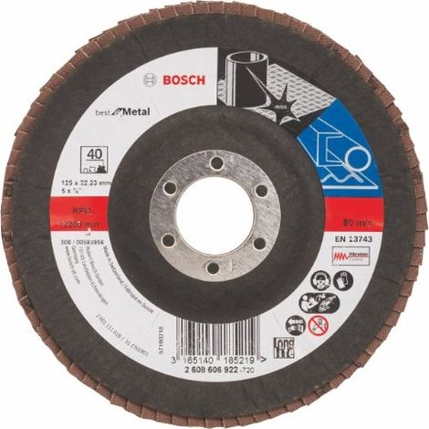 Plateau à lamelles BOSCH BEST FOR METAL à surface bombée Ø125 Grain 40 - 2608606922