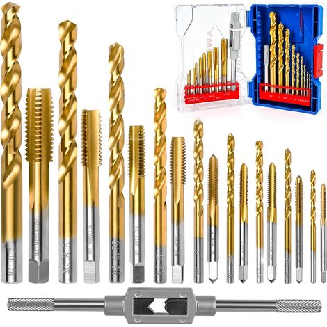 Lot de 18 Filetage Tarauds Foret Ensemble,M2-M12 HSSG Métrique Titane Plaqué Haute Vitesse Acier Machine Vis Filetage Robinet Enfilage Outil (1/5)